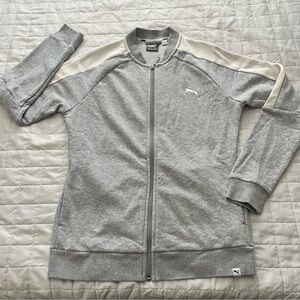 Puma Full Zip Track Jacket French Terry Light Grey And White Woman’s Sz M